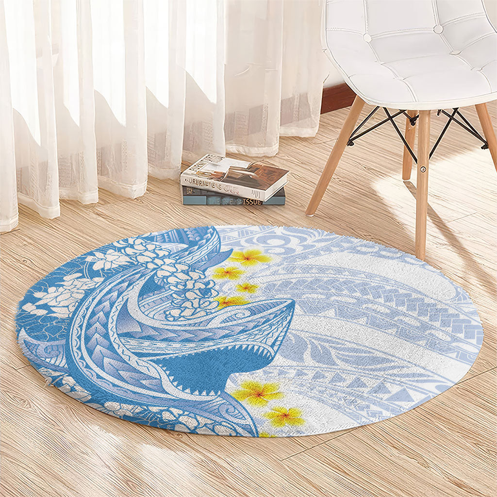 Blue Hawaii Shark Tattoo Round Carpet Puakenikeni Lei Plumeria Polynesian Pattern