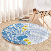 Blue Hawaii Shark Tattoo Round Carpet Puakenikeni Lei Plumeria Polynesian Pattern