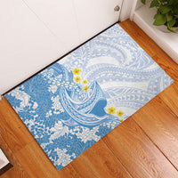 Blue Hawaii Shark Tattoo Rubber Doormat Puakenikeni Lei Plumeria Polynesian Pattern