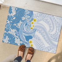 Blue Hawaii Shark Tattoo Rubber Doormat Puakenikeni Lei Plumeria Polynesian Pattern