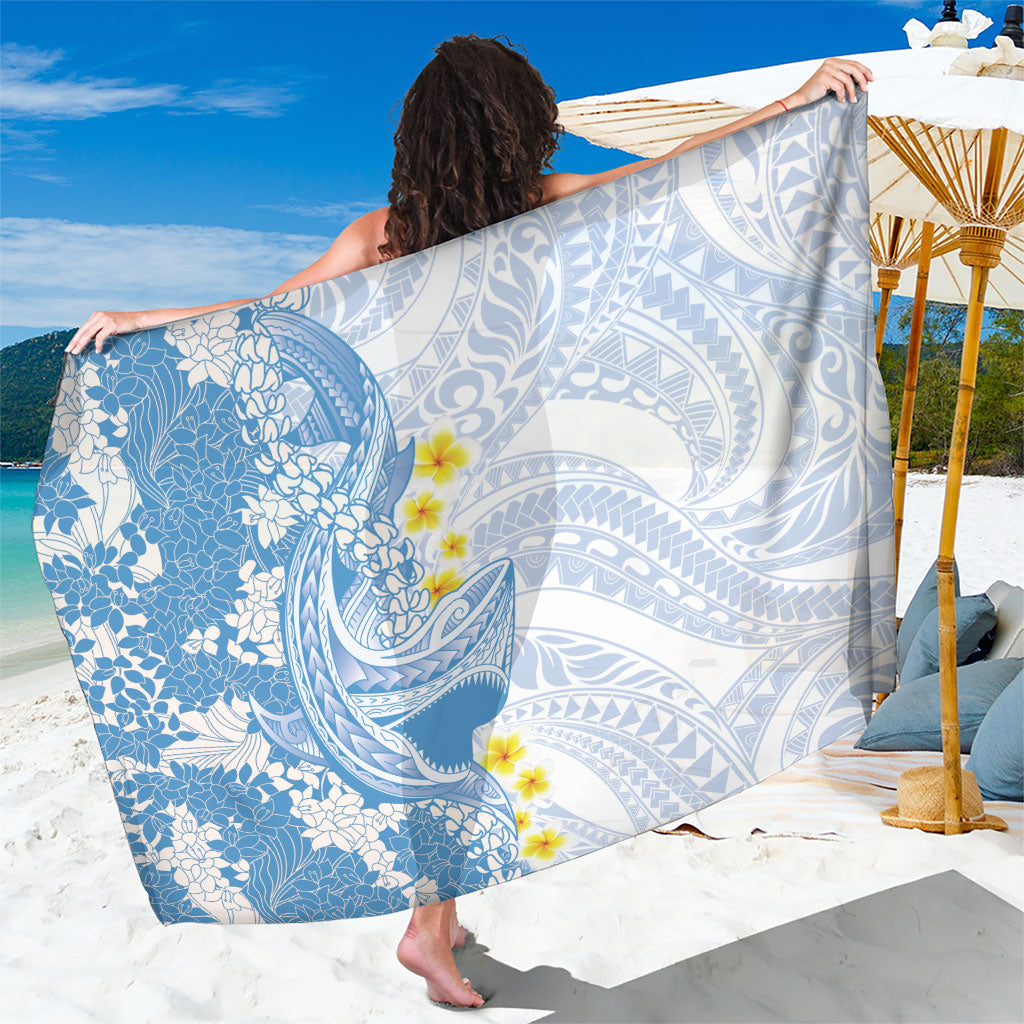 Blue Hawaii Shark Tattoo Sarong Puakenikeni Lei Plumeria Polynesian Pattern