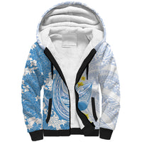 Blue Hawaii Shark Tattoo Sherpa Hoodie Puakenikeni Lei Plumeria Polynesian Pattern LT14 Unisex Blue - Polynesian Pride