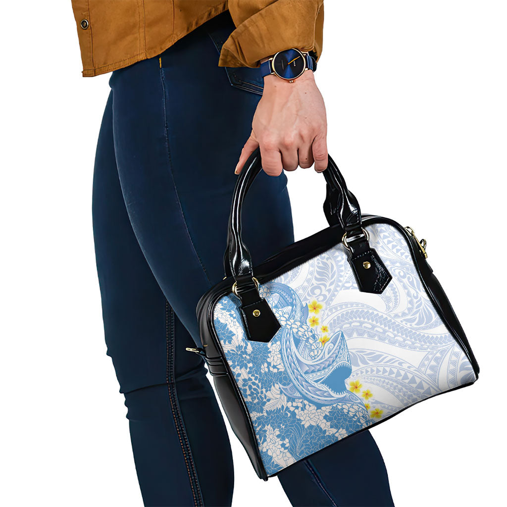 Blue Hawaii Shark Tattoo Shoulder Handbag Puakenikeni Lei Plumeria Polynesian Pattern