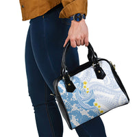 Blue Hawaii Shark Tattoo Shoulder Handbag Puakenikeni Lei Plumeria Polynesian Pattern