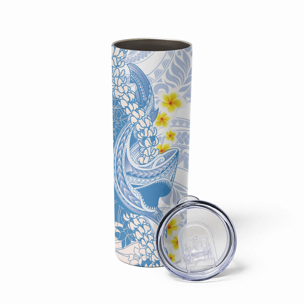 Blue Hawaii Shark Tattoo Skinny Tumbler Puakenikeni Lei Plumeria Polynesian Pattern