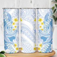 Blue Hawaii Shark Tattoo Skinny Tumbler Puakenikeni Lei Plumeria Polynesian Pattern
