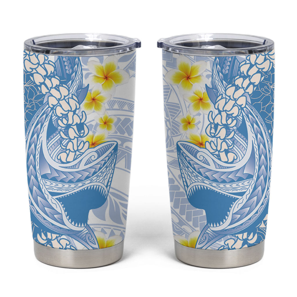 Blue Hawaii Shark Tattoo Tumbler Cup Puakenikeni Lei Plumeria Polynesian Pattern