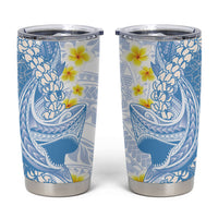 Blue Hawaii Shark Tattoo Tumbler Cup Puakenikeni Lei Plumeria Polynesian Pattern