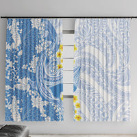 Blue Hawaii Shark Tattoo Window Curtain Puakenikeni Lei Plumeria Polynesian Pattern