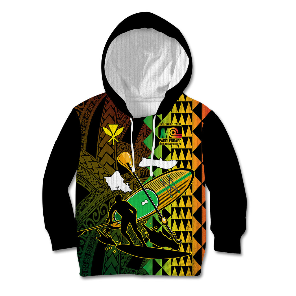 Paddle Board Hawaii Kid Hoodie Molokai 2 Oahu World Championships Kakau Pattern LT14 Hoodie Black - Polynesian Pride