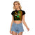 Paddle Board Hawaii Raglan Cropped T Shirt Molokai 2 Oahu World Championships Kakau Pattern LT14 Female Black - Polynesian Pride