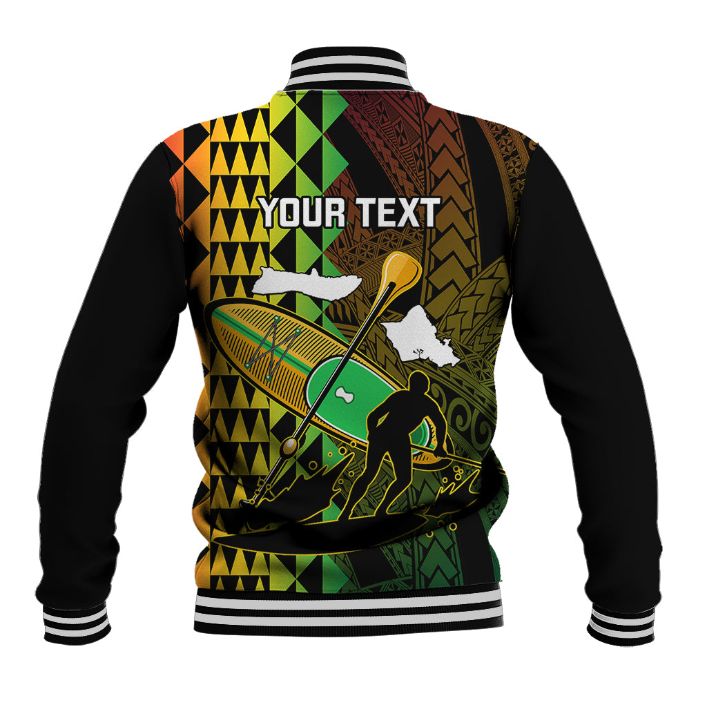 Personalised Paddle Board Hawaii Baseball Jacket Molokai 2 Oahu World Championships Kakau Pattern LT14 - Polynesian Pride