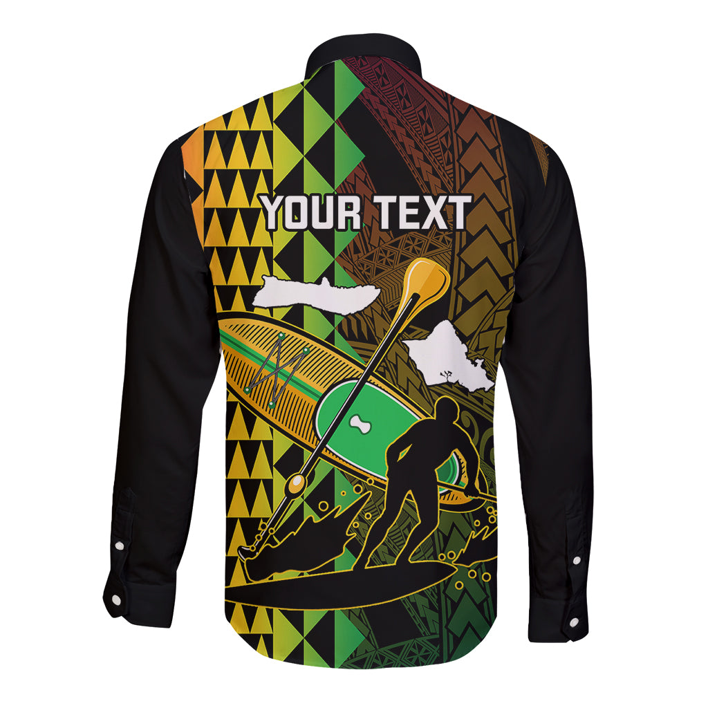 Personalised Paddle Board Hawaii Long Sleeve Button Shirt Molokai 2 Oahu World Championships Kakau Pattern LT14 - Polynesian Pride