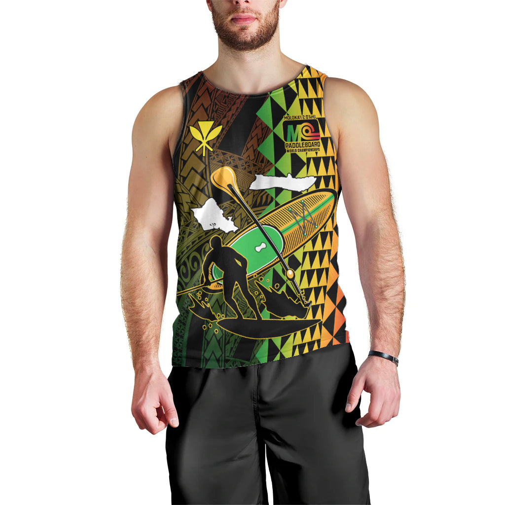 Personalised Paddle Board Hawaii Men Tank Top Molokai 2 Oahu World Championships Kakau Pattern LT14 - Polynesian Pride