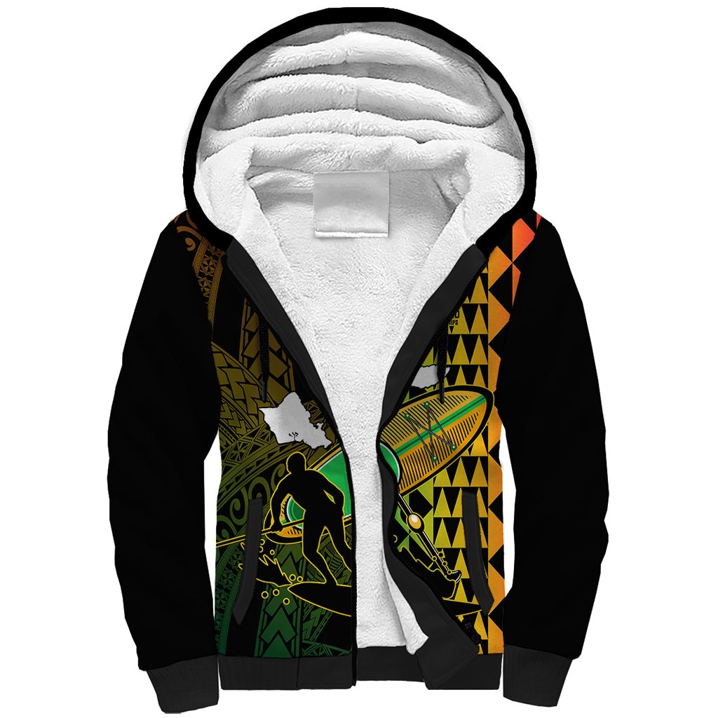 Personalised Paddle Board Hawaii Sherpa Hoodie Molokai 2 Oahu World Championships Kakau Pattern LT14 Unisex Black - Polynesian Pride
