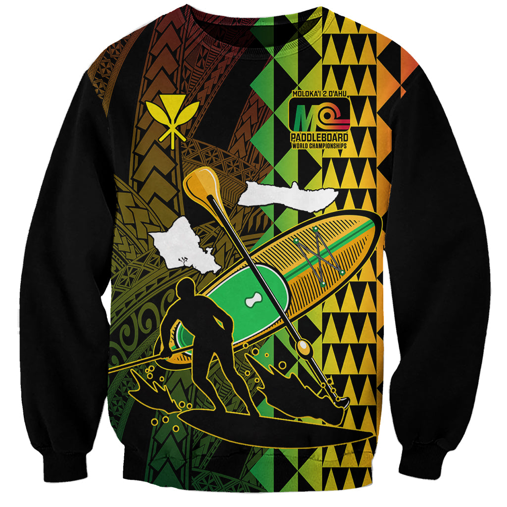 Personalised Paddle Board Hawaii Sweatshirt Molokai 2 Oahu World Championships Kakau Pattern LT14 Unisex Black - Polynesian Pride