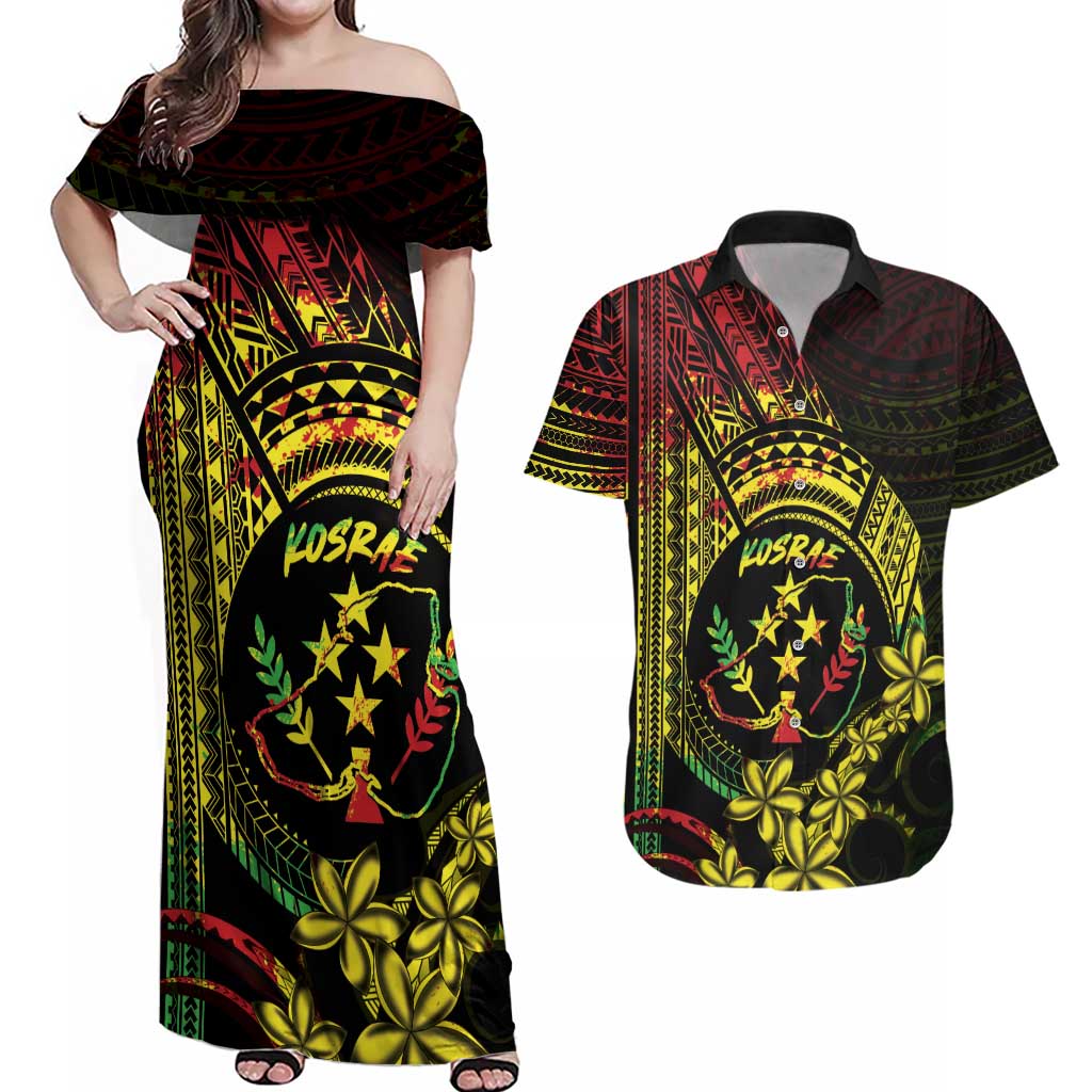 Reggae Kosrae Liberation Day Couples Matching Off Shoulder Maxi Dress and Hawaiian Shirt September 8 Polynesian Tattoo - Polynesian Pride