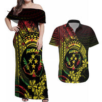 Reggae Kosrae Liberation Day Couples Matching Off Shoulder Maxi Dress and Hawaiian Shirt September 8 Polynesian Tattoo - Polynesian Pride