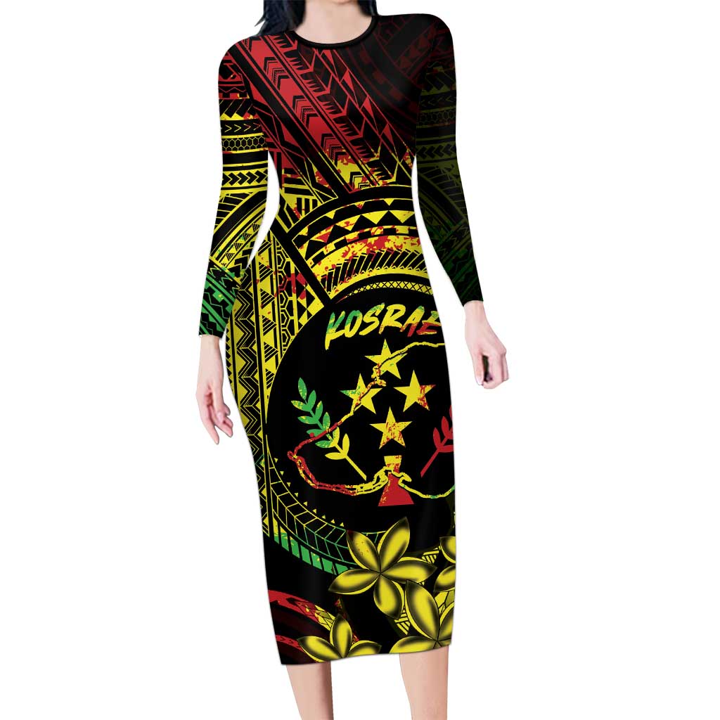 Reggae Kosrae Liberation Day Family Matching Long Sleeve Bodycon Dress and Hawaiian Shirt September 8 Polynesian Tattoo - Polynesian Pride