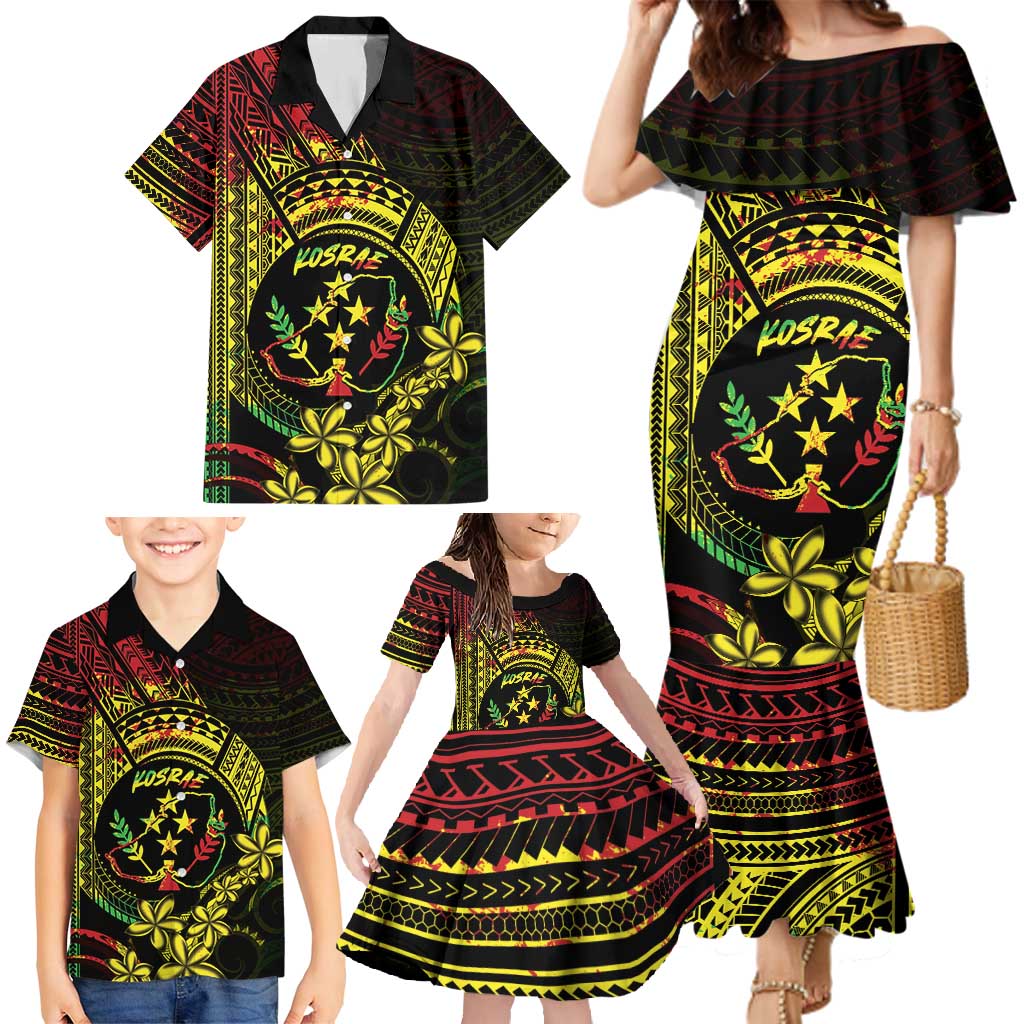 Reggae Kosrae Liberation Day Family Matching Mermaid Dress and Hawaiian Shirt September 8 Polynesian Tattoo - Polynesian Pride