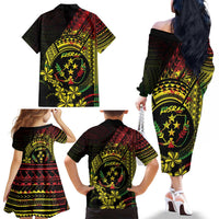 Reggae Kosrae Liberation Day Family Matching Off The Shoulder Long Sleeve Dress and Hawaiian Shirt September 8 Polynesian Tattoo - Polynesian Pride