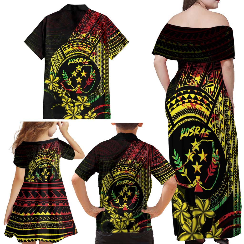 Reggae Kosrae Liberation Day Family Matching Off Shoulder Maxi Dress and Hawaiian Shirt September 8 Polynesian Tattoo - Polynesian Pride