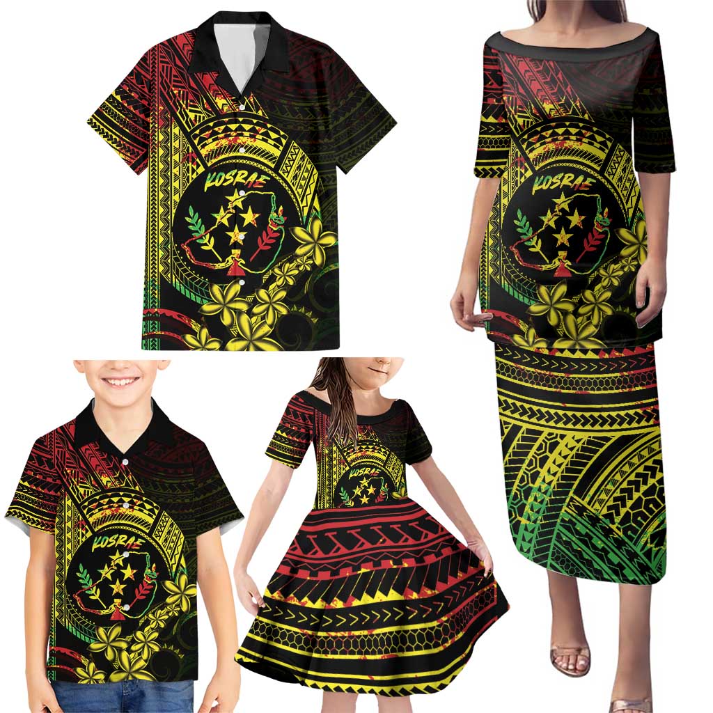 Reggae Kosrae Liberation Day Family Matching Puletasi and Hawaiian Shirt September 8 Polynesian Tattoo - undefined