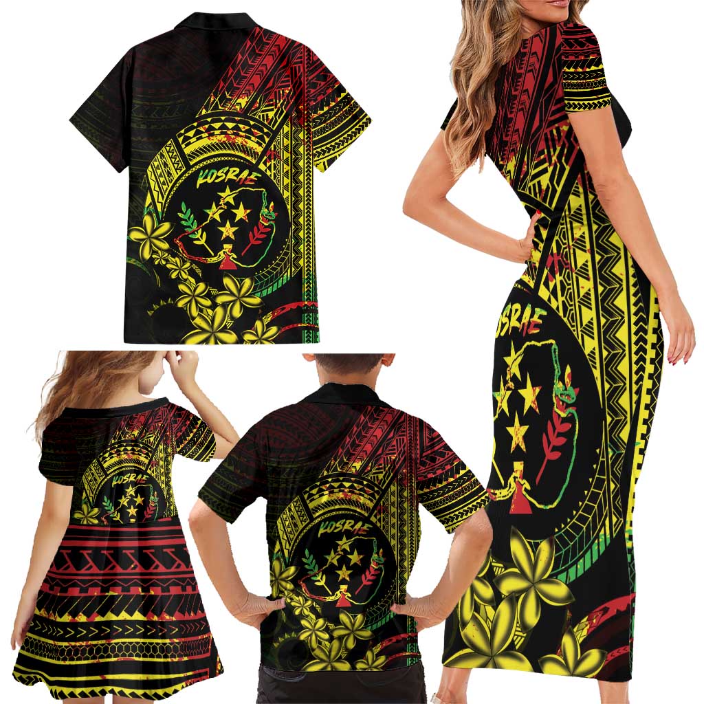 Reggae Kosrae Liberation Day Family Matching Short Sleeve Bodycon Dress and Hawaiian Shirt September 8 Polynesian Tattoo - Polynesian Pride