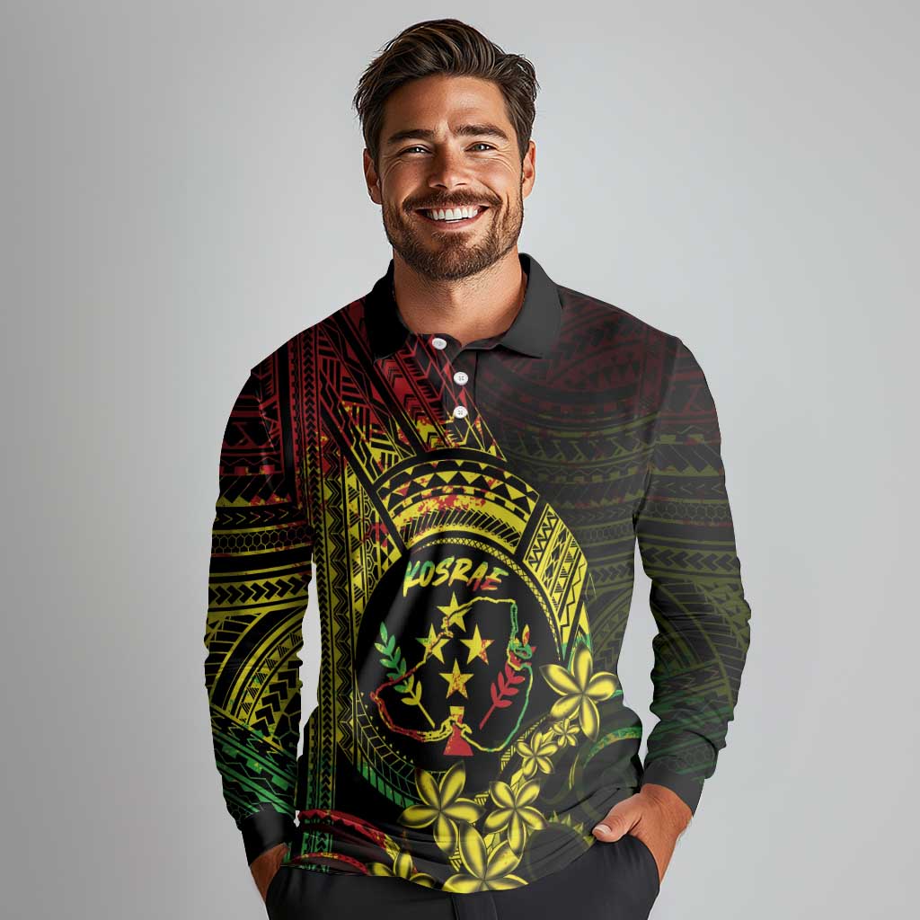 Reggae Kosrae Liberation Day Long Sleeve Polo Shirt September 8 Polynesian Tattoo - Polynesian Pride