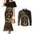 Gold Kosrae Liberation Day Couples Matching Mermaid Dress and Long Sleeve Button Shirt September 8 Polynesian Tattoo - Polynesian Pride