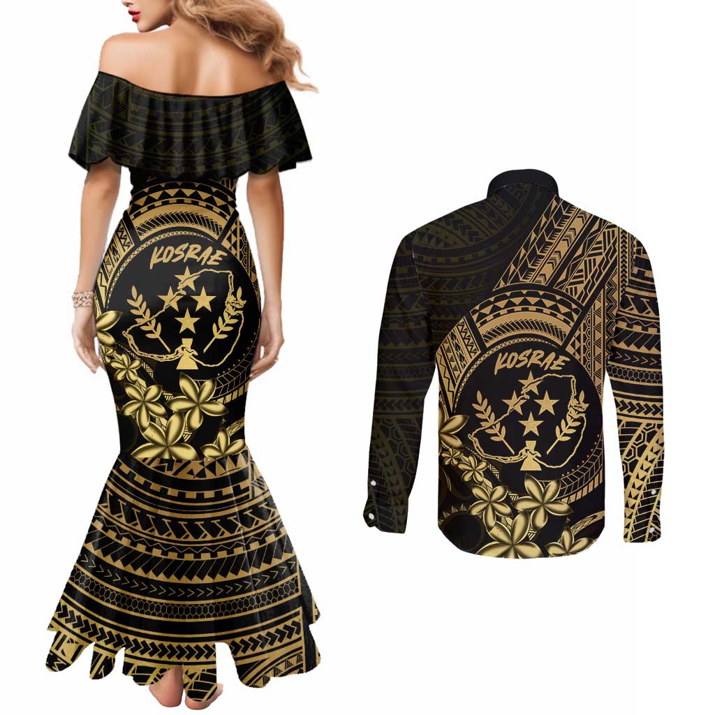 Gold Kosrae Liberation Day Couples Matching Mermaid Dress and Long Sleeve Button Shirt September 8 Polynesian Tattoo - Polynesian Pride