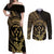 Gold Kosrae Liberation Day Couples Matching Off Shoulder Maxi Dress and Long Sleeve Button Shirt September 8 Polynesian Tattoo - Polynesian Pride