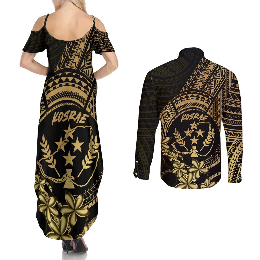 Gold Kosrae Liberation Day Couples Matching Summer Maxi Dress and Long Sleeve Button Shirt September 8 Polynesian Tattoo - Polynesian Pride