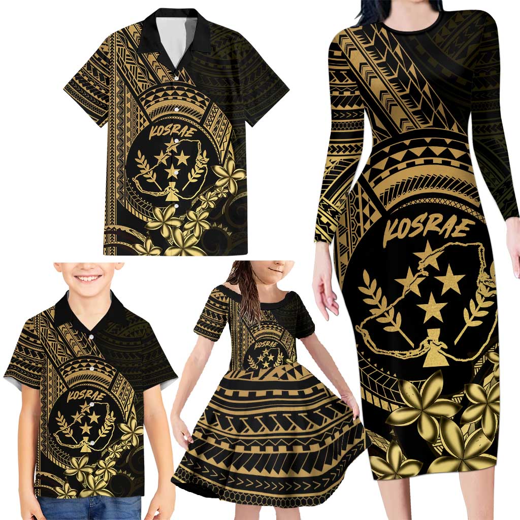 Gold Kosrae Liberation Day Family Matching Long Sleeve Bodycon Dress and Hawaiian Shirt September 8 Polynesian Tattoo - Polynesian Pride