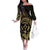 Gold Kosrae Liberation Day Family Matching Off The Shoulder Long Sleeve Dress and Hawaiian Shirt September 8 Polynesian Tattoo - Polynesian Pride