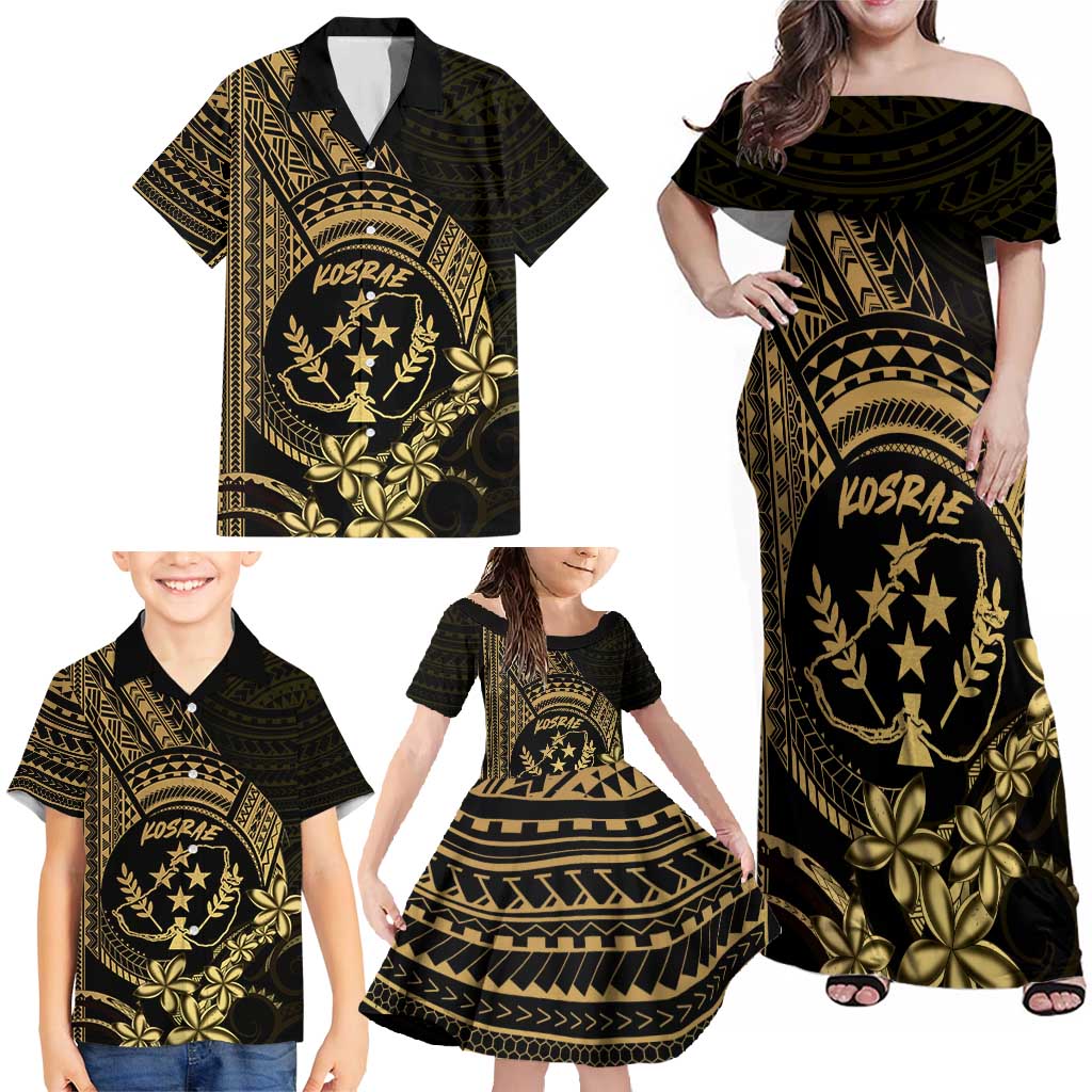 Gold Kosrae Liberation Day Family Matching Off Shoulder Maxi Dress and Hawaiian Shirt September 8 Polynesian Tattoo - Polynesian Pride