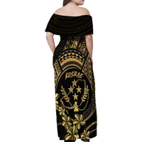 Gold Kosrae Liberation Day Family Matching Off Shoulder Maxi Dress and Hawaiian Shirt September 8 Polynesian Tattoo - Polynesian Pride