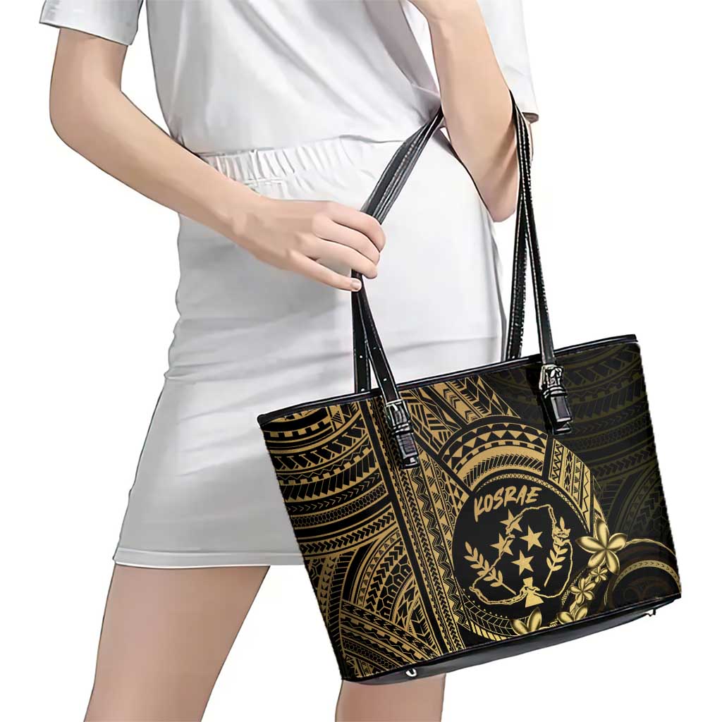 Gold Kosrae Liberation Day Leather Tote Bag September 8 Polynesian Tattoo - Polynesian Pride