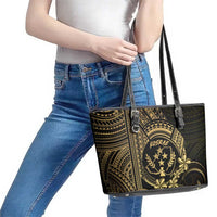 Gold Kosrae Liberation Day Leather Tote Bag September 8 Polynesian Tattoo - Polynesian Pride