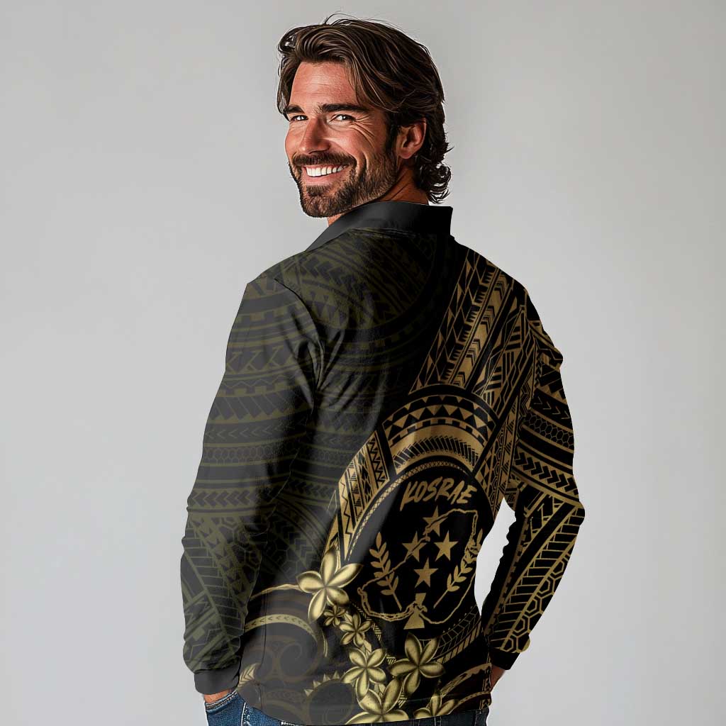 Gold Kosrae Liberation Day Long Sleeve Polo Shirt September 8 Polynesian Tattoo - Polynesian Pride