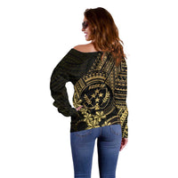 Gold Kosrae Liberation Day Off Shoulder Sweater September 8 Polynesian Tattoo - Polynesian Pride