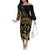 Gold Kosrae Liberation Day Off The Shoulder Long Sleeve Dress September 8 Polynesian Tattoo - Polynesian Pride