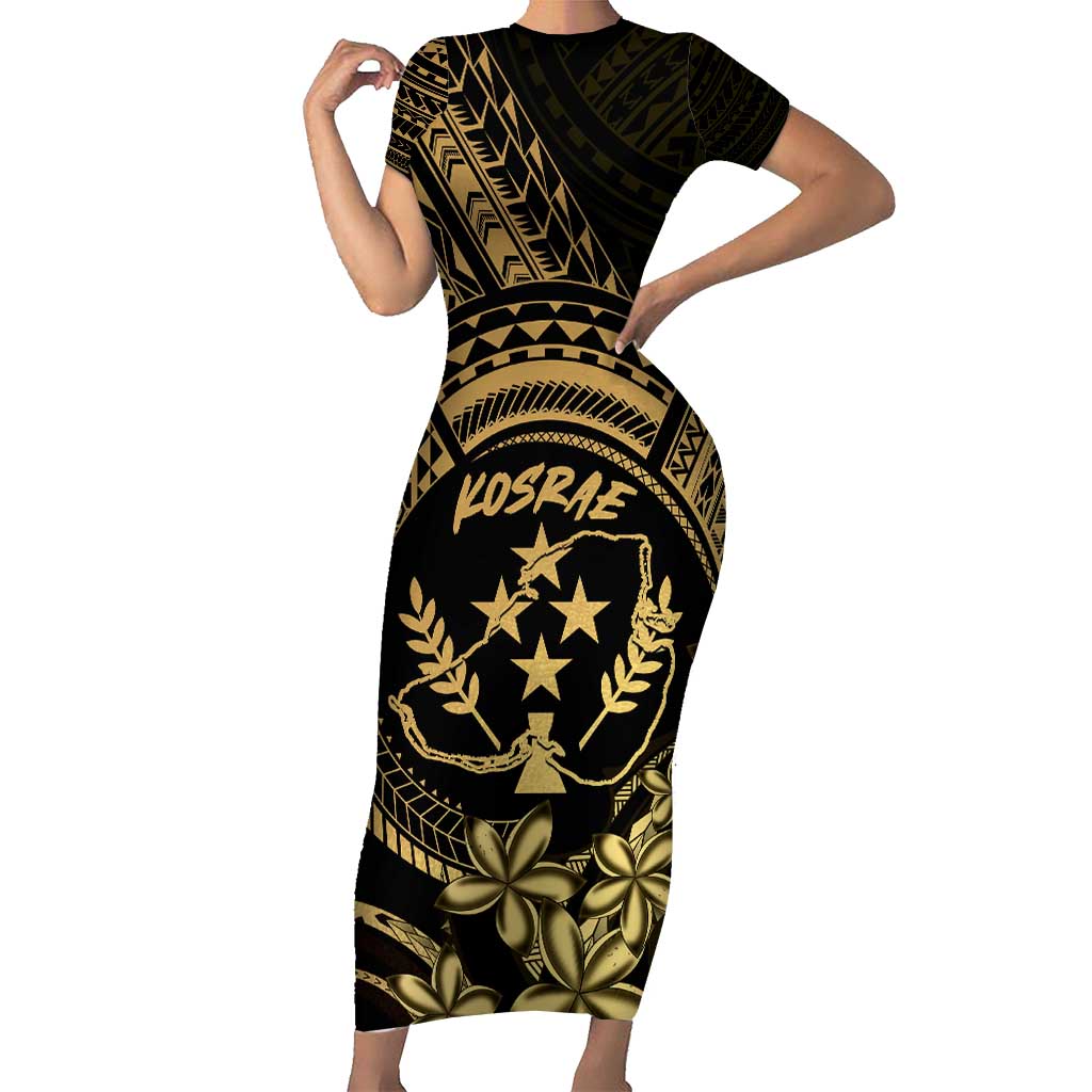 Gold Kosrae Liberation Day Short Sleeve Bodycon Dress September 8 Polynesian Tattoo - Polynesian Pride