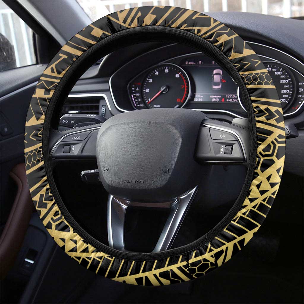 Gold Kosrae Liberation Day Steering Wheel Cover September 8 Polynesian Tattoo - Polynesian Pride