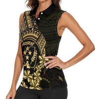Gold Kosrae Liberation Day Women Sleeveless Polo Shirt September 8 Polynesian Tattoo - Polynesian Pride