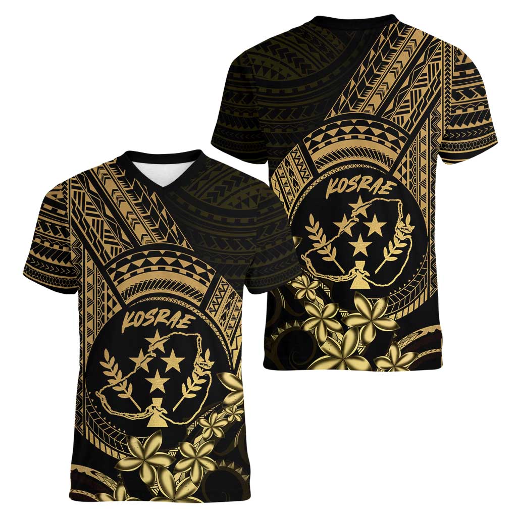 Gold Kosrae Liberation Day Women V-Neck T-Shirt September 8 Polynesian Tattoo - Polynesian Pride