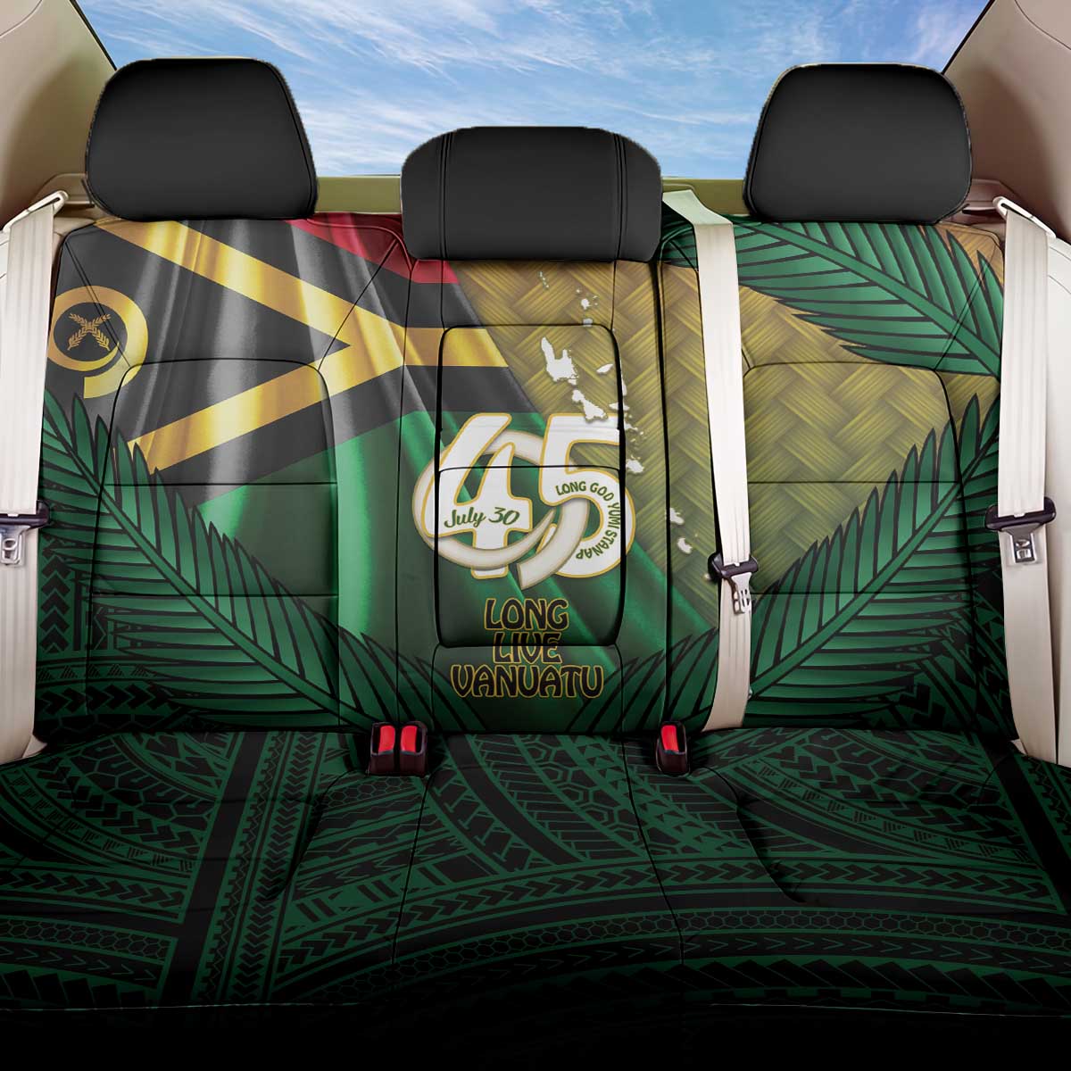 Long Live Vanuatu Independence Day Back Car Seat Cover 45th Anniversary Woven Pattern - Polynesian Pride