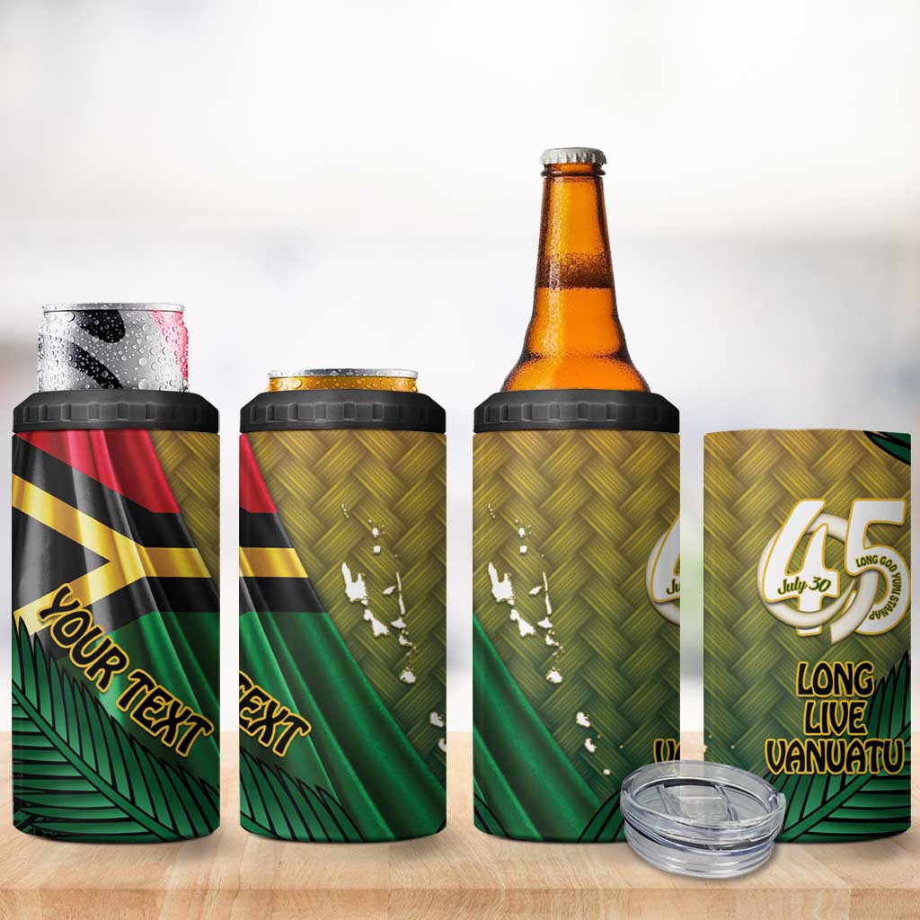 Personalised Long Live Vanuatu Independence Day 4 in 1 Can Cooler Tumbler 45th Anniversary Woven Pattern - Polynesian Pride