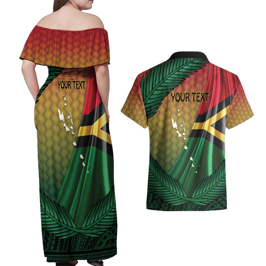Personalised Long Live Vanuatu Independence Day Couples Matching Off Shoulder Maxi Dress and Hawaiian Shirt 45th Anniversary Woven Pattern - Polynesian Pride