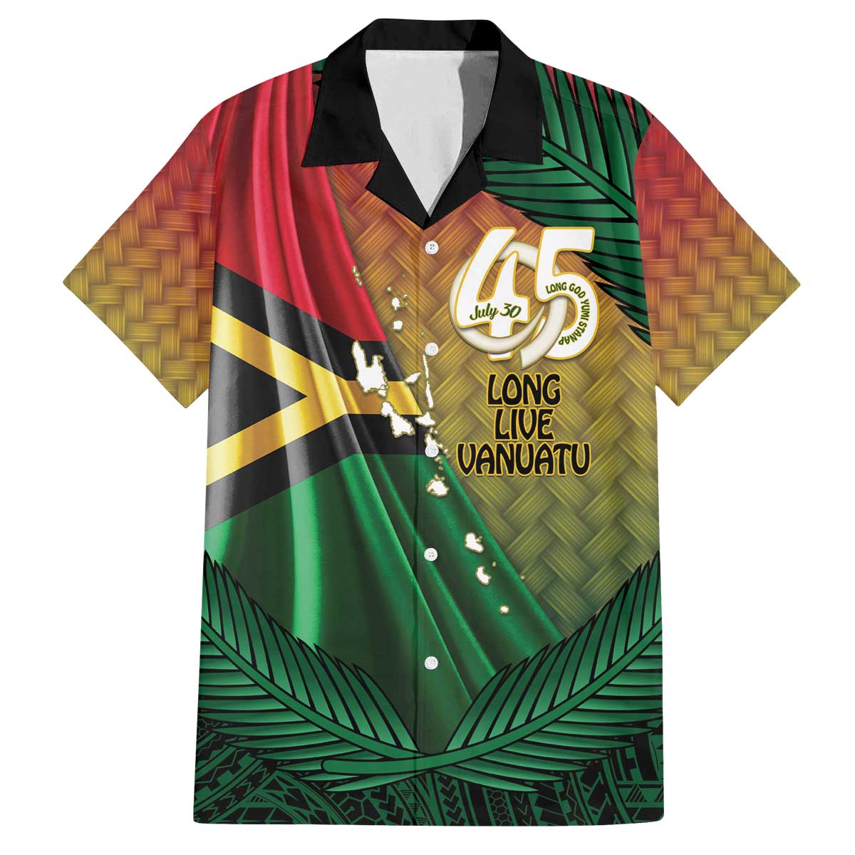 Personalised Long Live Vanuatu Independence Day Family Matching Off The Shoulder Long Sleeve Dress and Hawaiian Shirt 45th Anniversary Woven Pattern LT14 Dad's Shirt - Short Sleeve Reggae - Polynesian Pride